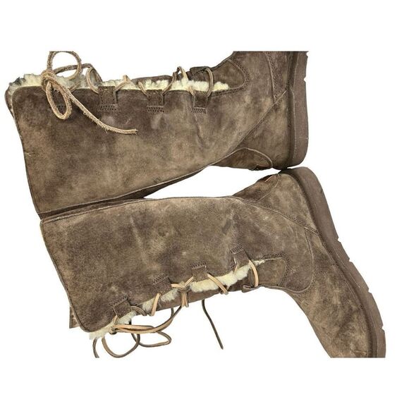 UGG Whitley Tall Brown Suede Boots Lace Up Sheepskin Shearling 5122 Womens 8 39 - Picture 10 of 11